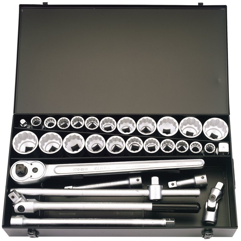 Elora 3/4"D Metric and Imperial Socket Set 31 Piece Standard Length Chrome 00335