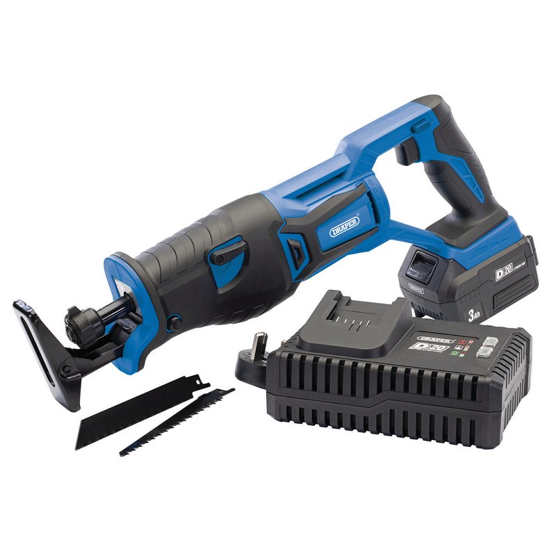 Draper 20V Brushless Reciprocating Saw 1 x 3.0Ah Li-ion Batt Fast Charger 00593