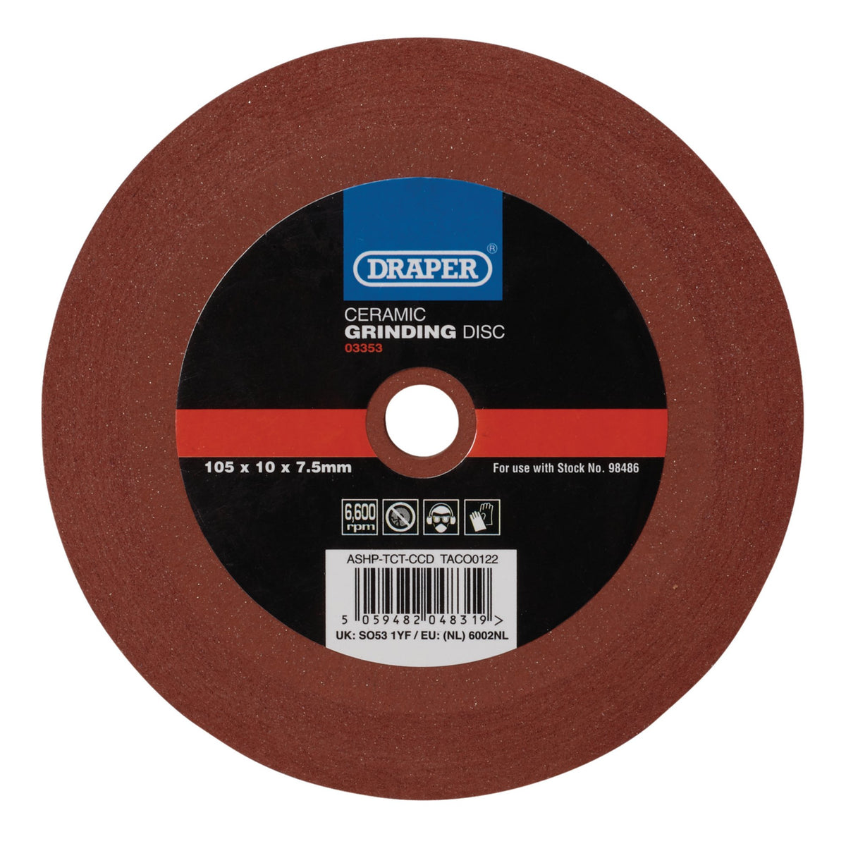 Draper Ceramic Grinding Disc 105x10x7.5mm For Circular Saw Blade Sharpener 03353