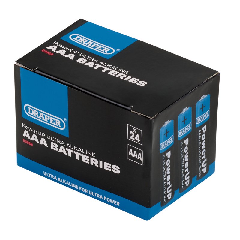 Draper PowerUP Ultra Alkaline AAA Batteries 24 Pack 20% More Capacity 03969