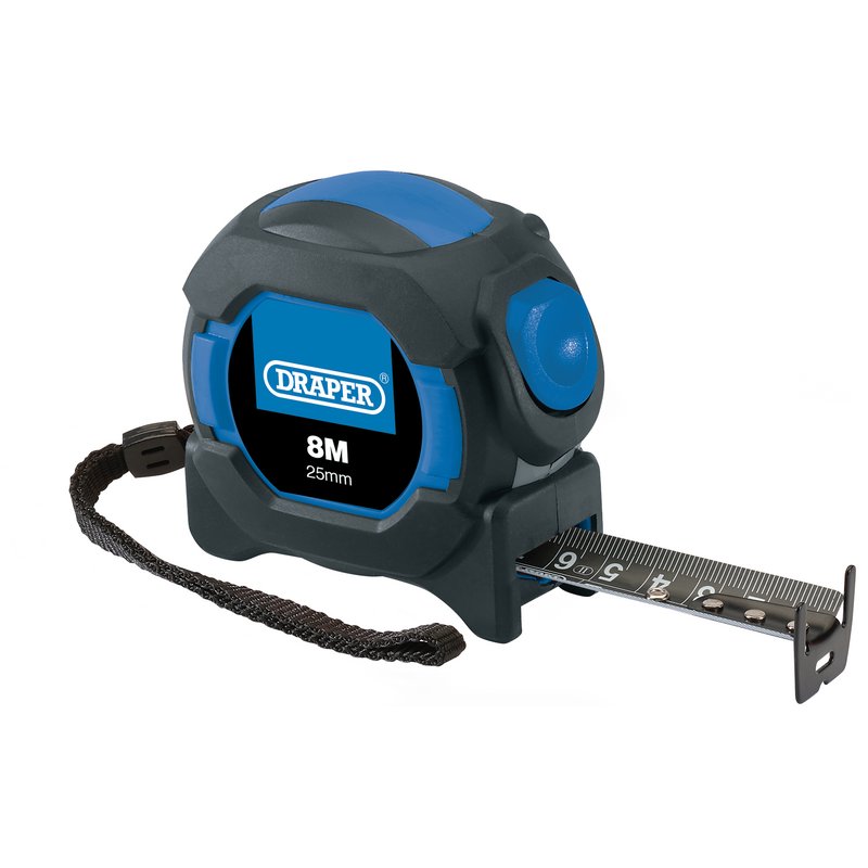 Draper Auto Lock Measuring Tape 8m 26ft x 25mm Dual Sided Black And White Blade 04771