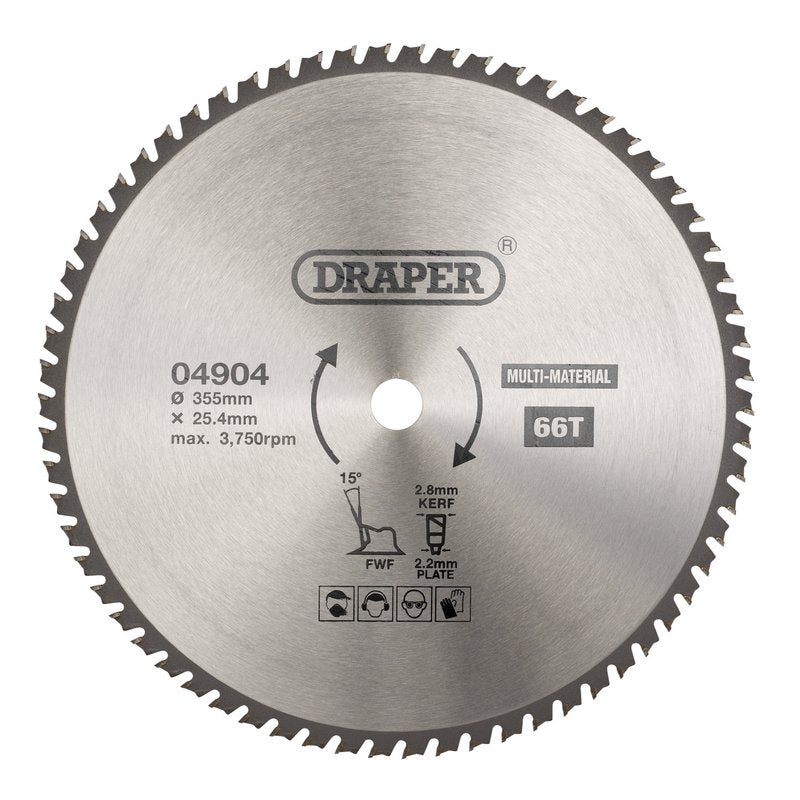 Draper TCT Multi Purpose Circular Saw Blade 355 x 25.4mm 66T 04904