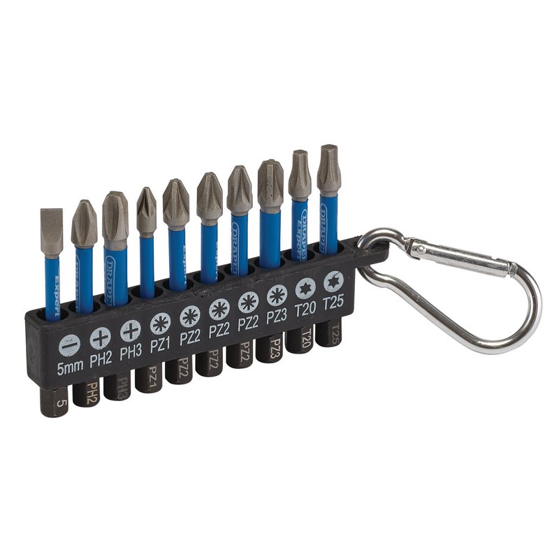 Draper Expert Impact Screwdriver Bit Set 50mm 1/4" Hex 10 Piece 04933