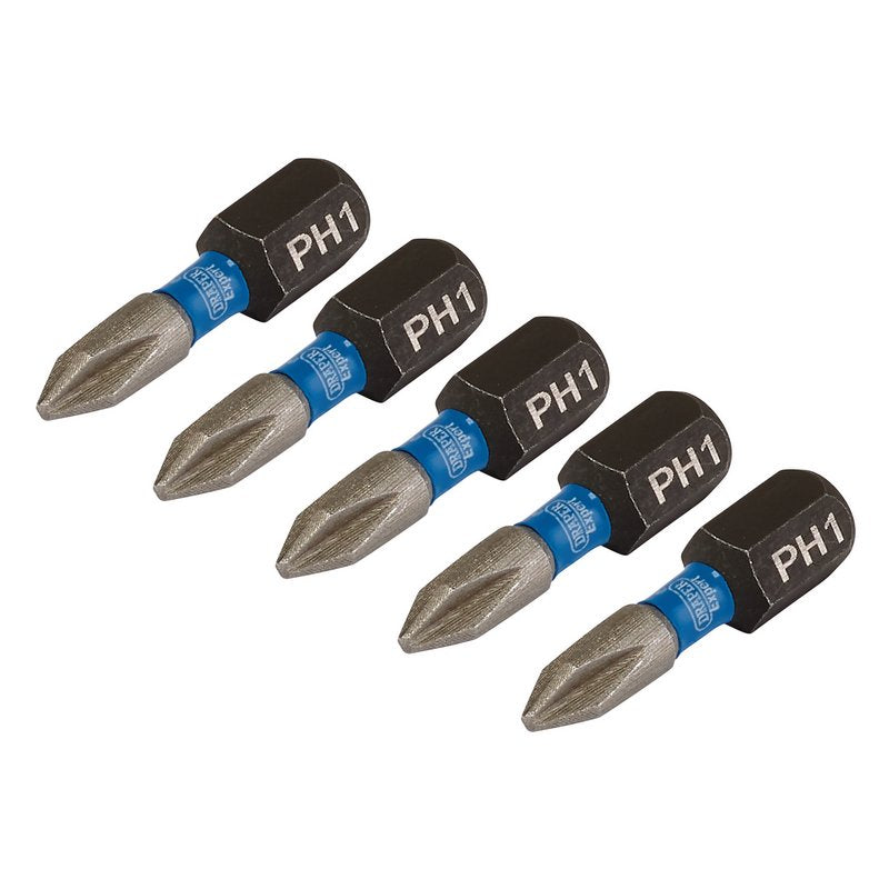 Draper Cross Slot PH Impact Screwdriver Bits No.1 x 25mm 1/4" Hex 5pk 04934