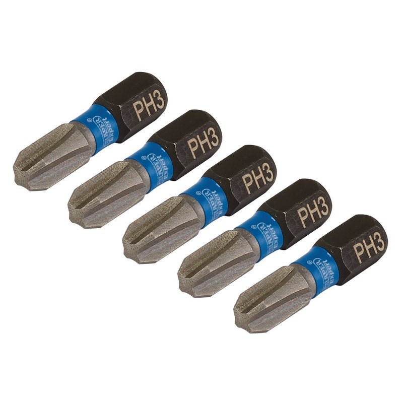 Draper Cross Slot PH Type Impact Screwdriver Bits No.3 x 25mm 1/4" Hex 5pk 04936
