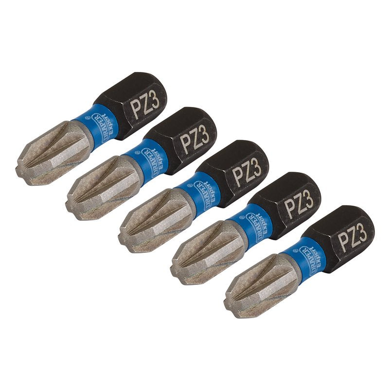 Draper Expert PZ Type Impact Screwdriver Bits No.3 x 25mm 1/4" Hex 5 Pack 04975