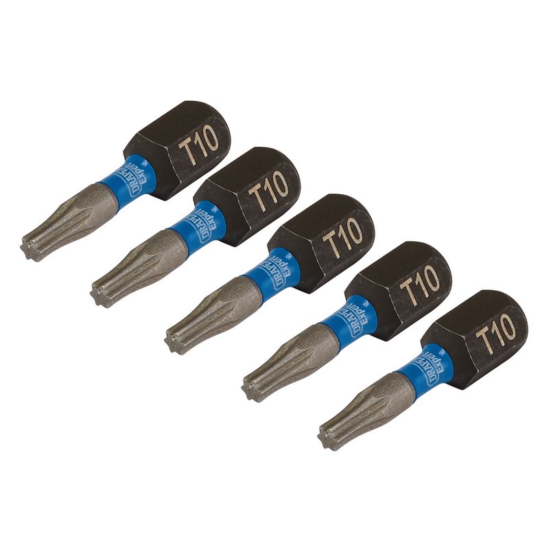 Draper Expert Torx Star Impact Screwdriver Bits T10 x 25mm 1/4" Hex 5pk 05491