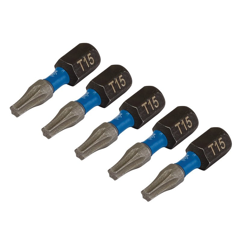 Draper Expert Torx Star Impact Screwdriver Bits T15 x 25mm 1/4" Hex 5pk 05492