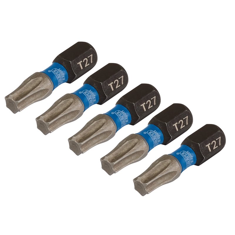 Draper Expert Torx Star Impact Screwdriver Bits T27 x 25mm 1/4" Hex 5pk 05495