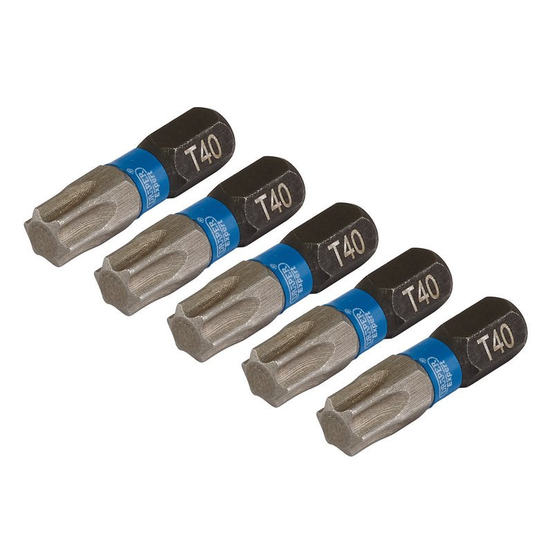 Draper Expert Torx Star Impact Screwdriver Bits T40 x 25mm 1/4" Hex 5 Pack 05497