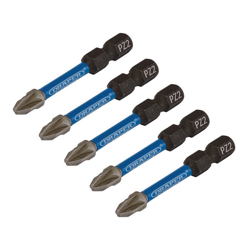 Draper Expert PZ Type Impact Screwdriver Bits No.2 x 50mm 1/4" Hex 5pk 05647