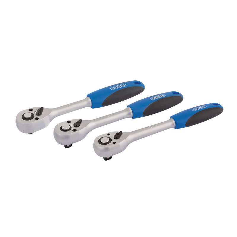 Draper 72-Tooth Reversible Soft Grip Ratchet Set 3 Piece 1/4, 3/8 & 1/2" 05911