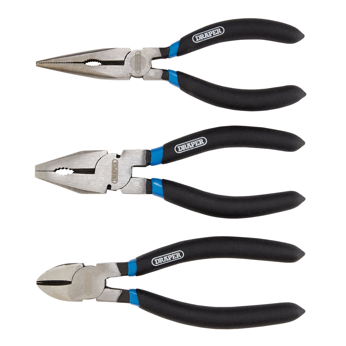 Draper Pliers Set 3 Piece Combination Long Nose And Diagonal Side Cutters 07056