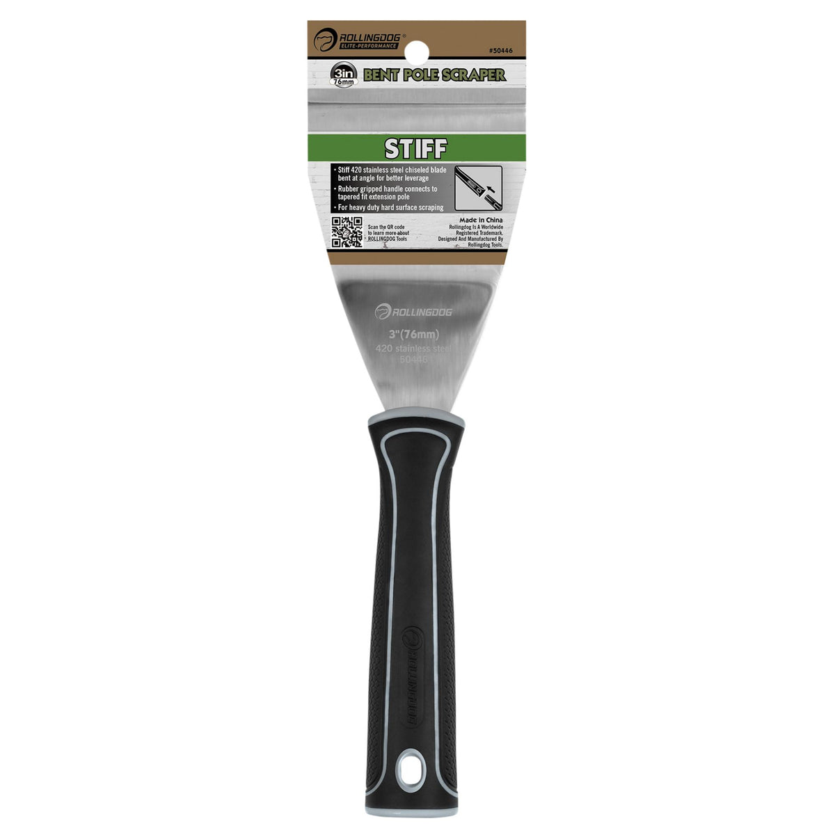 Rollingdog Angled Pole Scraper 3" 76mm Stainless Steel Soft Grip Handle 09615