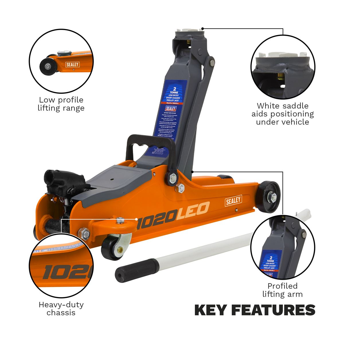 Sealey Trolley Jack 2 Tonne Low Profile Short Chassis - Orange 1020LEO