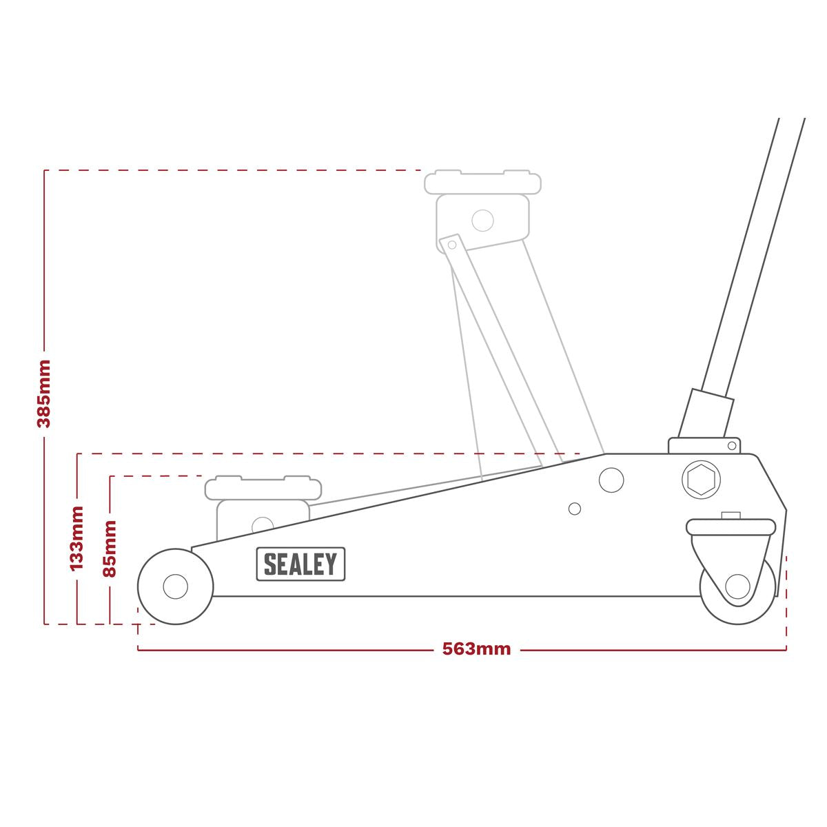 Sealey Trolley Jack 2 Tonne Low Profile Short Chassis - Red 1020LE