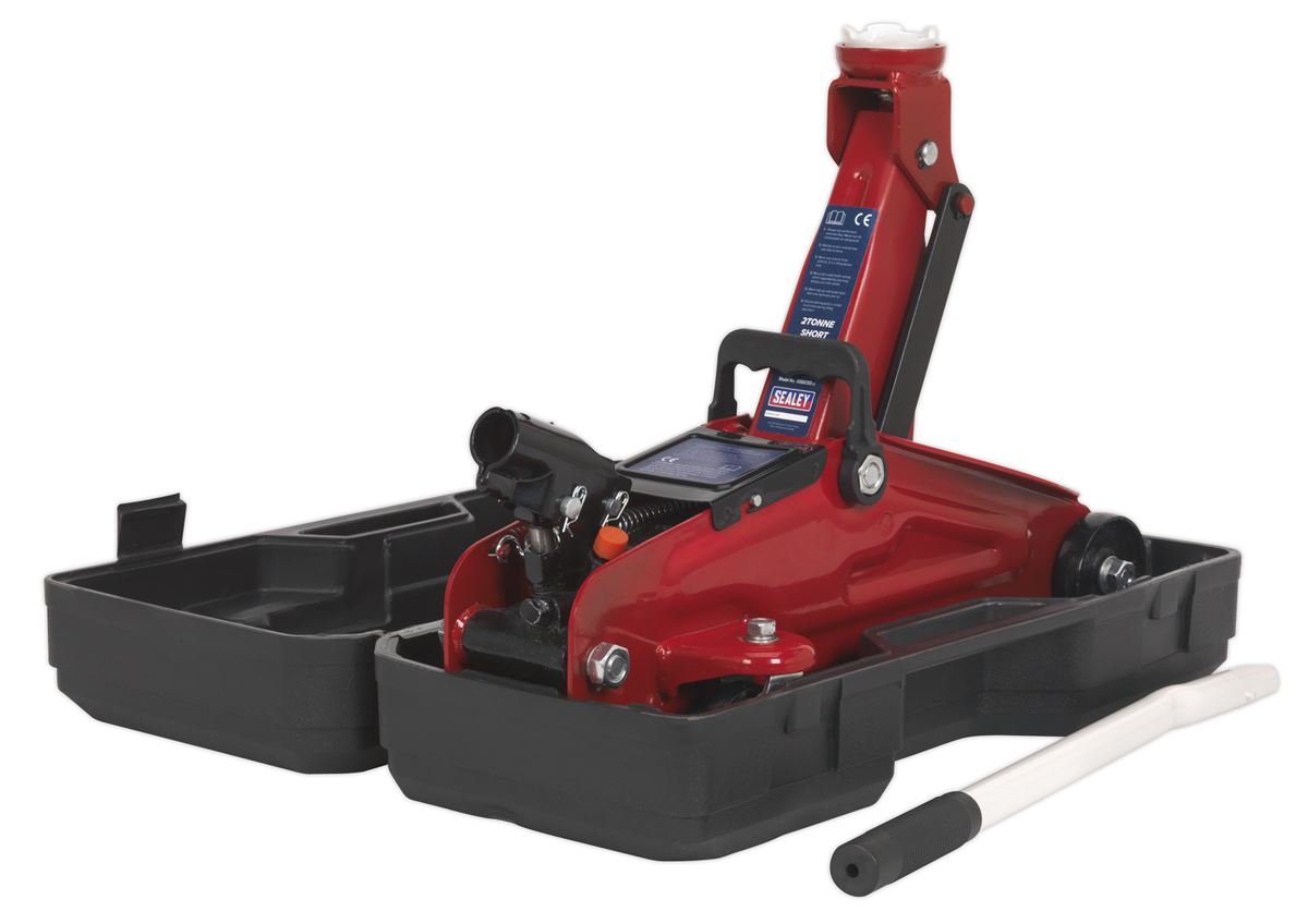 Sealey Trolley Jack 2 Tonne Short Chassis with Storage Case 1050CXD