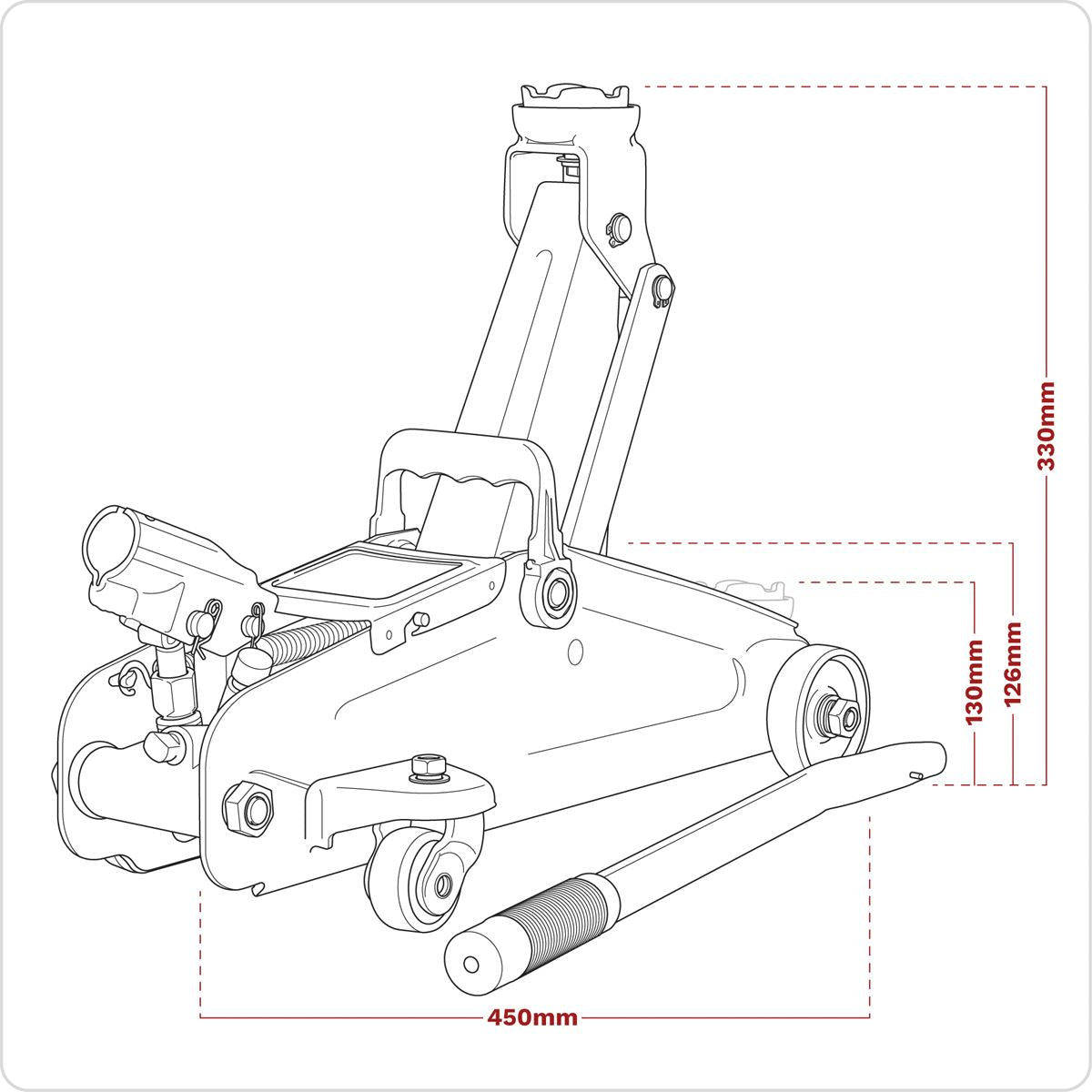 Sealey Trolley Jack 2tonne Short Chassis - Hi-Vis 1050CXHV