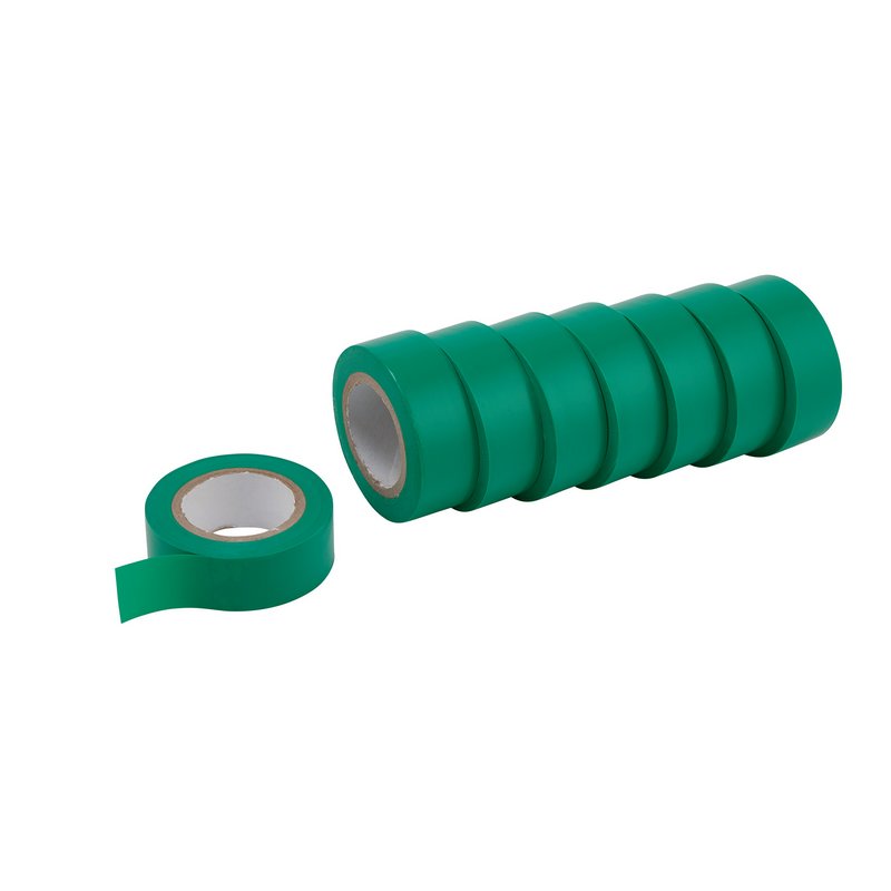 Draper PVC Insulation Tape 10m x 19mm Green Pack of 8 Flame Resistant 11914