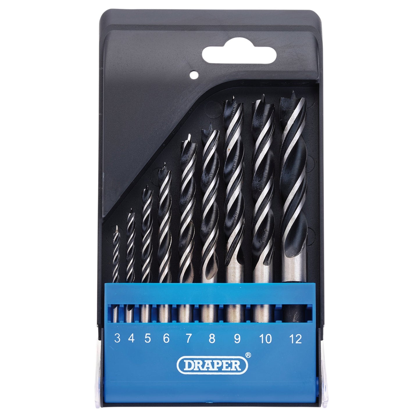 Draper Brad Point Wood Drill Bit Set 9 Piece Sizes 3.0-12.0mm 12426