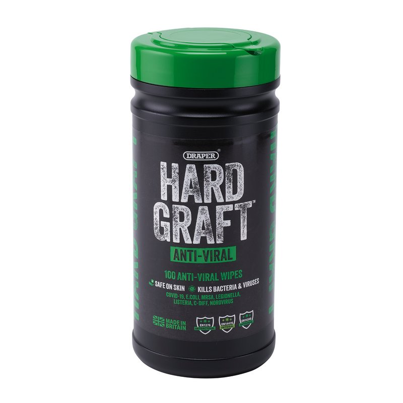 Draper Hard Graft Anti-Viral Wipes (Tub of 100) 12437