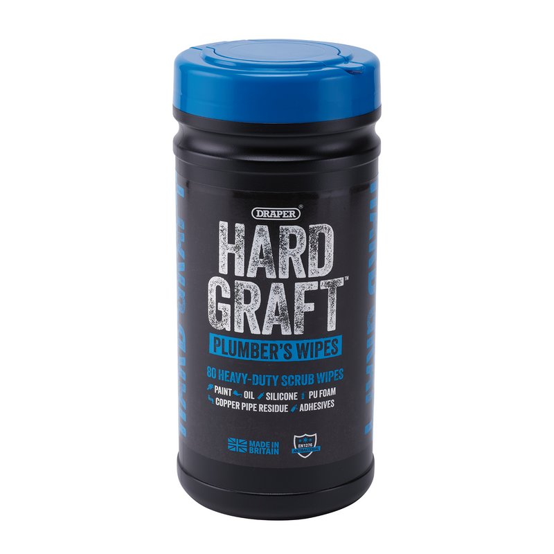 Draper Hard Graft Plumber's Wipes Tub of 80 - 12438