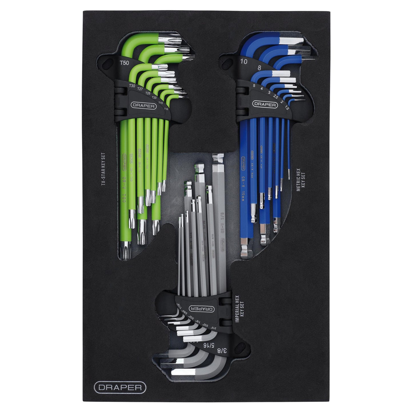 Draper TX-STAR®, Imperial & Metric Ball End Hex Key Sets in EVA Storage Tray (27 Piece)