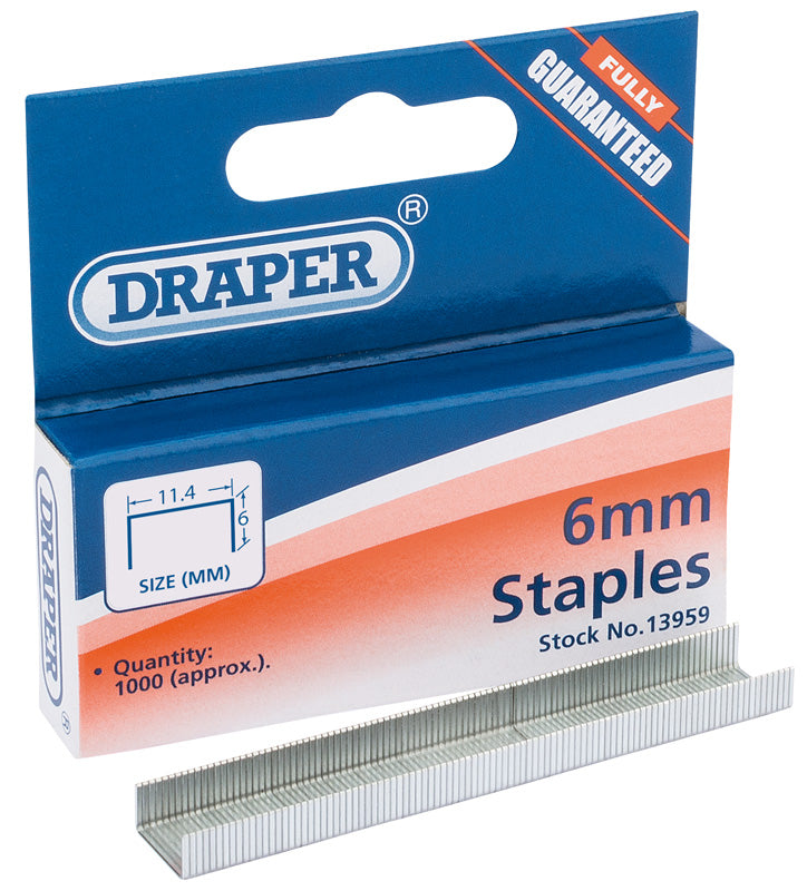 Draper Steel Staples 6 x 11.3mm Pack of 1000 Heavy Duty 13959