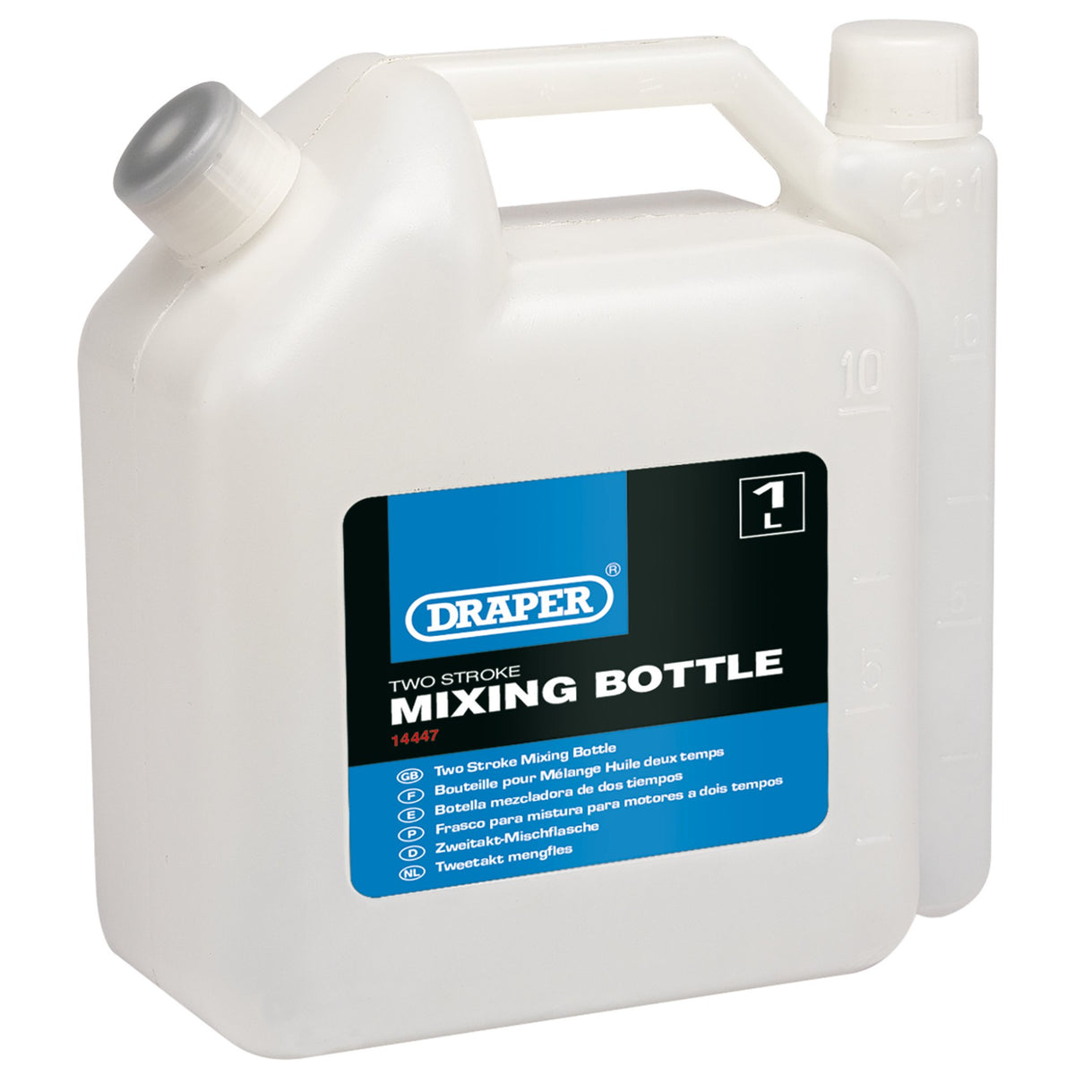 Draper Two Stroke Oil Mixing Plastic Bottle 1L HDPE Plastic & Screw On Cap 14447