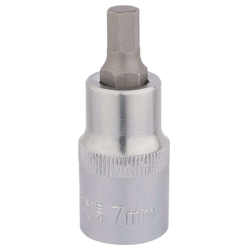 Draper Hex Socket Bit 1/2"D 7mm Overall Length Of 55mm Knurled Ring 16300
