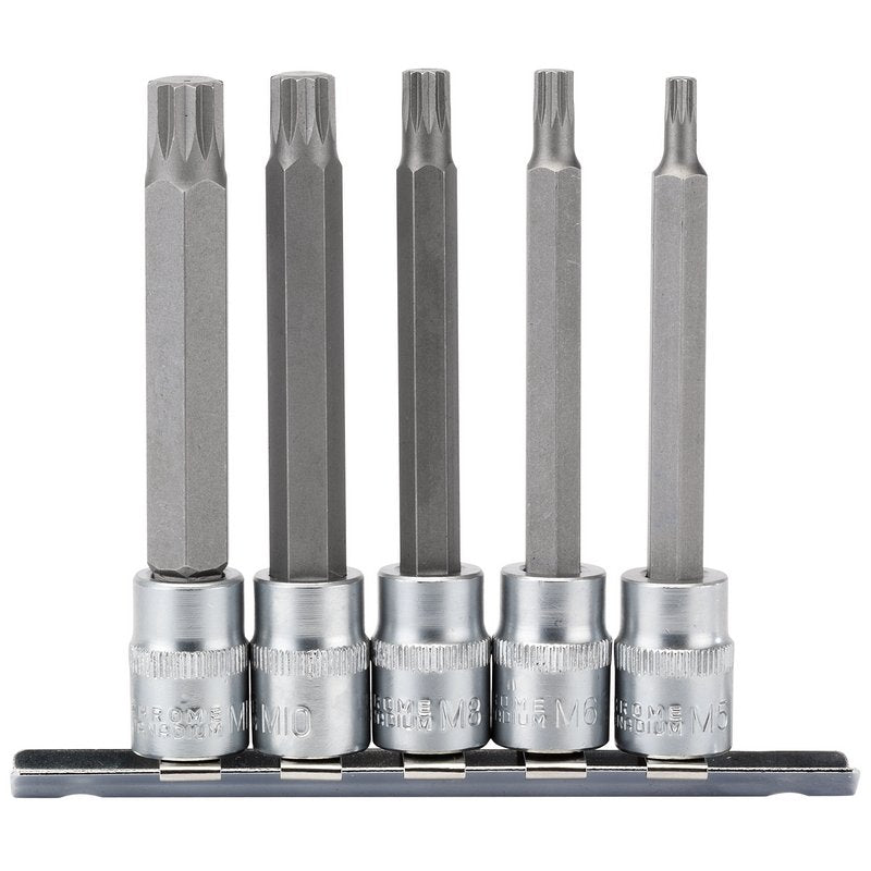 Draper Spline Socket Bit Set 3/8"D 5 Piece 100mm M5 to M12 Knurled Ring 16349
