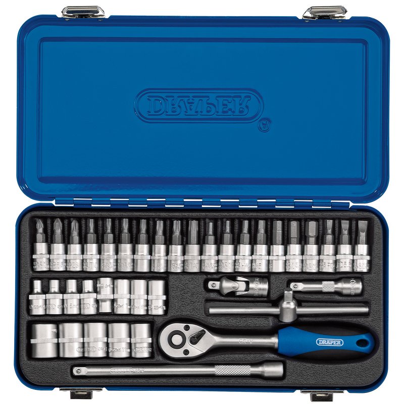 Draper Metric Socket Set in Metal Case 1/4"D 38 Piece 6 Point Accessories 16366