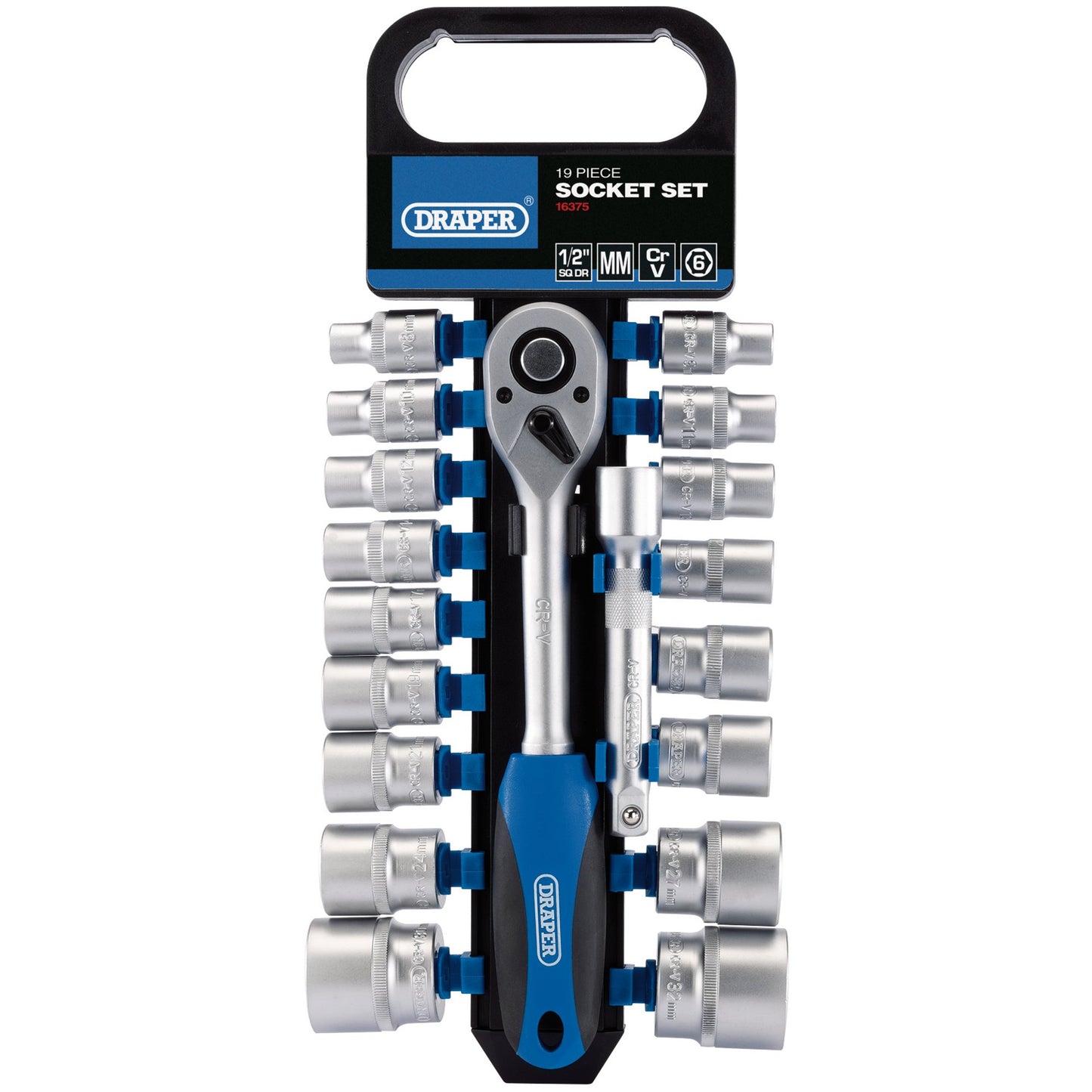 Draper Metric Socket And Ratchet Set 1/2"D 19pc 8 To 32mm & Extension Bar 16375