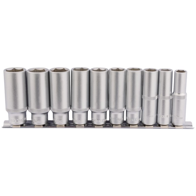 Draper 3/8"D 10 Piece Deep Metric Socket Set on Metal Rail 10-19mm 16401