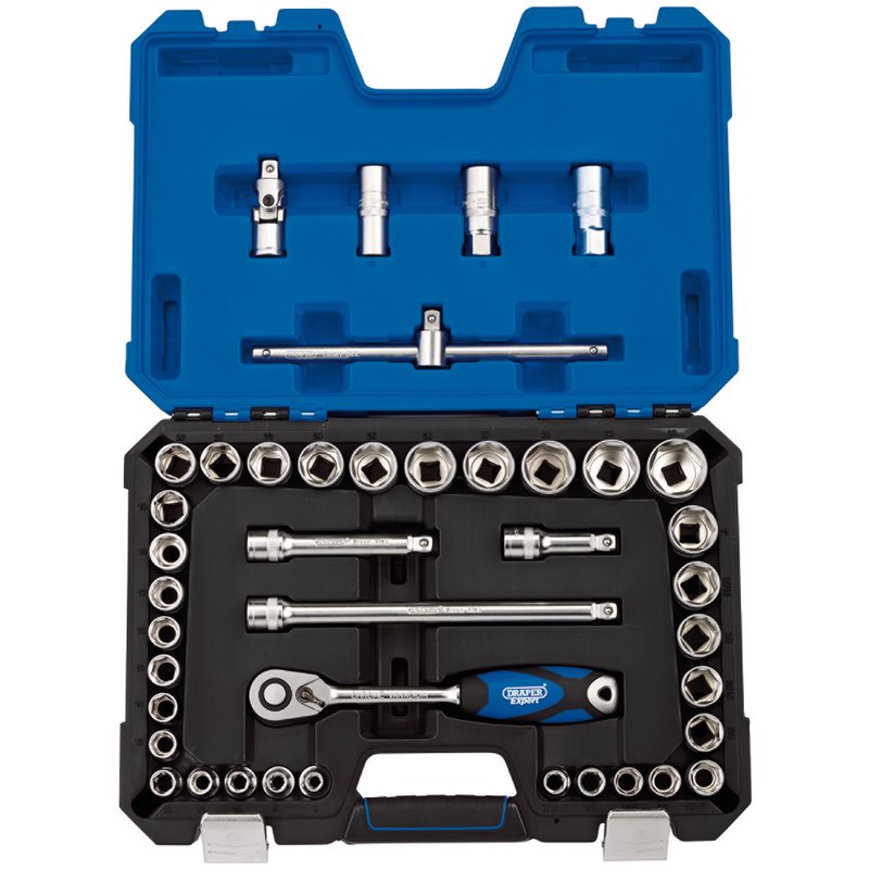Draper Expert Metric Imperial Socket Set 1/2"D 41 Piece 6 Point Chrome 16453