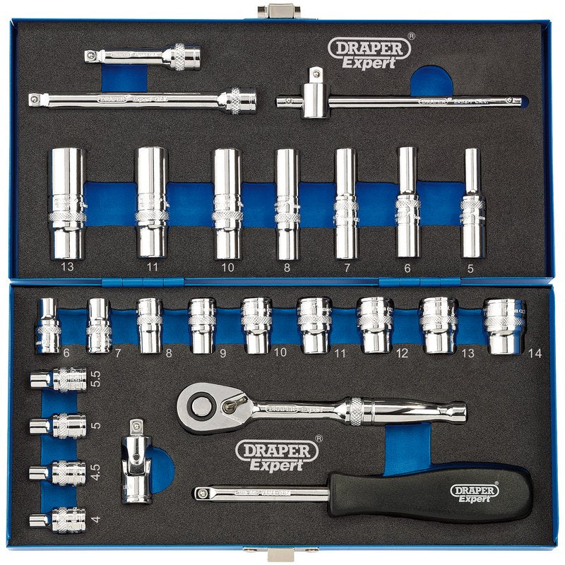 Draper Metric Socket Set 1/4"D 26 Piece Deep & Standard Length 16476