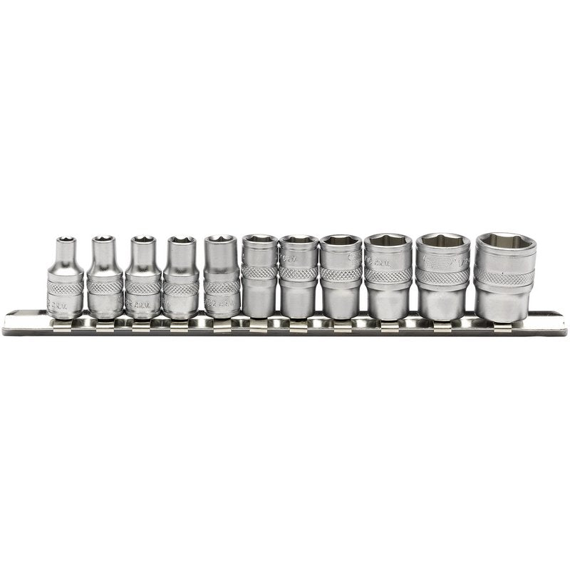 Draper 1/4" Imperial Socket Set on a Metal Rail 11 Piece 6 point Standard 16488