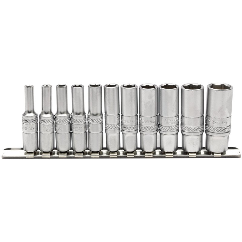 Draper 1/4"D Deep Imperial Socket Set on Metal Rail 11 Piece 5/32" - 9/16" 16491