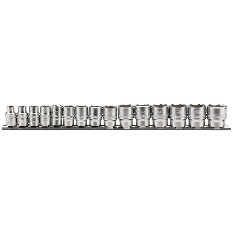 Draper Metric 6 Point Socket Set on a Metal Rail 3/8"D 15 Piece Standard 16492