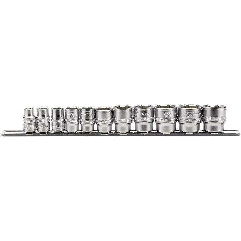 Draper 3/8"D Imperial Socket Set on a Metal Rail 11 Piece 6 point Standard 16493