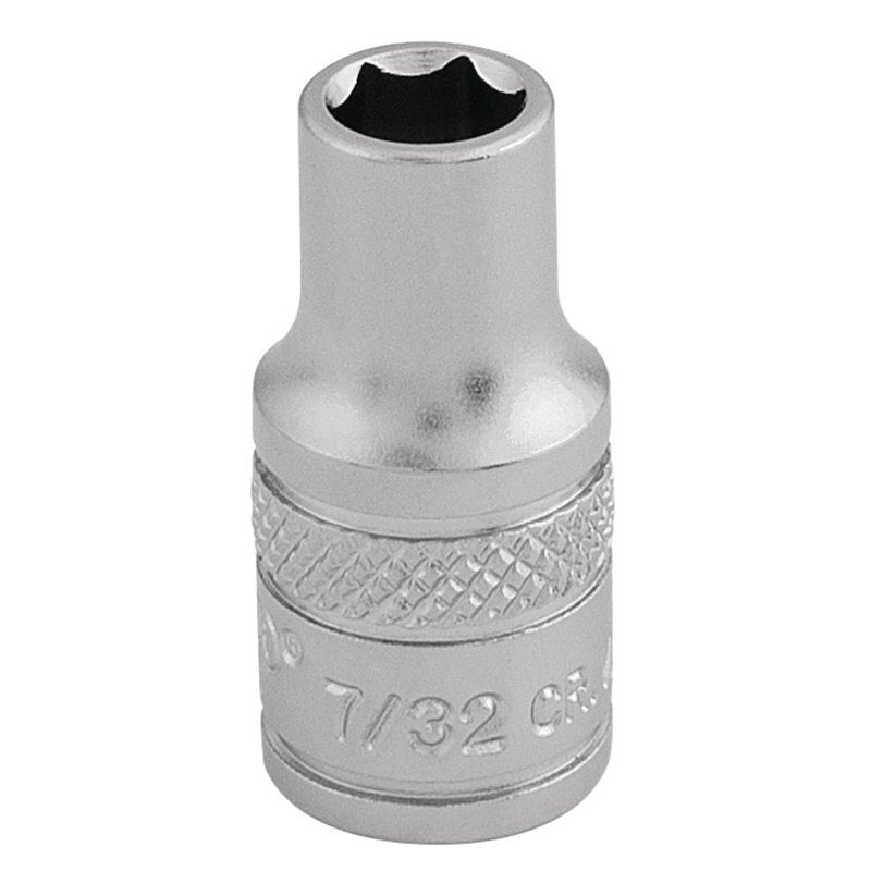 Draper 7/32" 1/4"D Imperial Socket Standard Length Chrome 6 Point Knurled 16518
