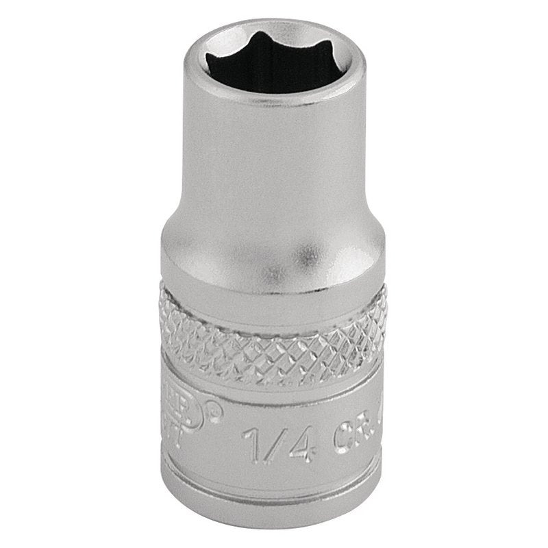 Draper 1/4" 1/4"D Imperial Socket Standard Length Chrome 6 Point Knurled 16519