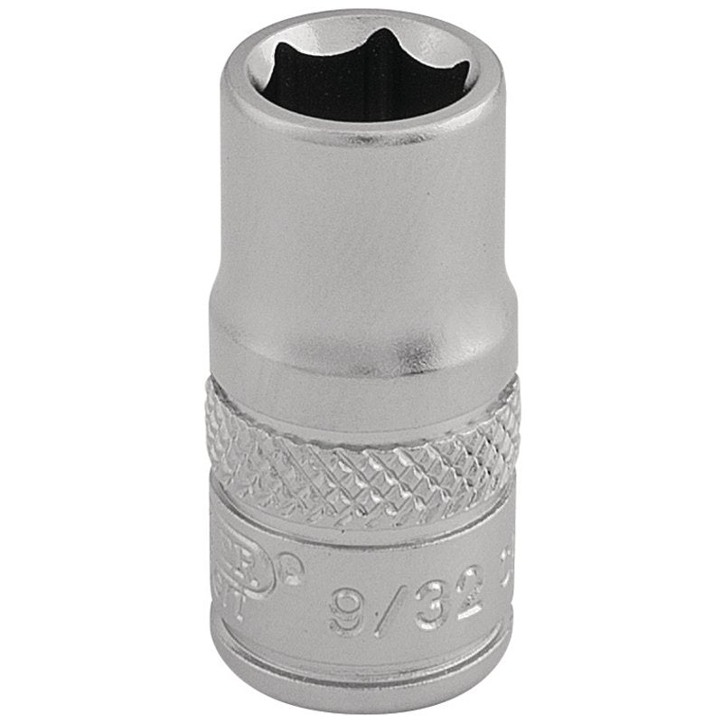 Draper 9/32" 1/4"D Imperial Socket Standard Length Chrome 6 Point Knurled 16521