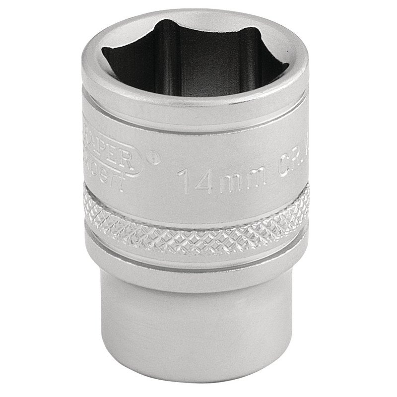 Draper 6 Point Metric Socket 3/8"D 14mm Standard Length Satin Chrome 16540