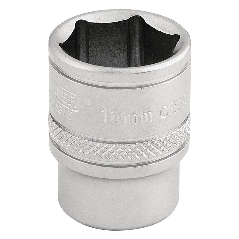 Draper 6 Point Metric Socket 3/8"D 16mm Standard Length Satin Chrome 16542