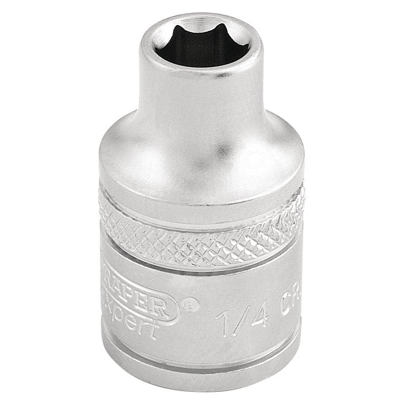 Draper 6 Point Imperial Socket 3/8" Sq Dr 1/4" Knurled Ring Chrome 16548