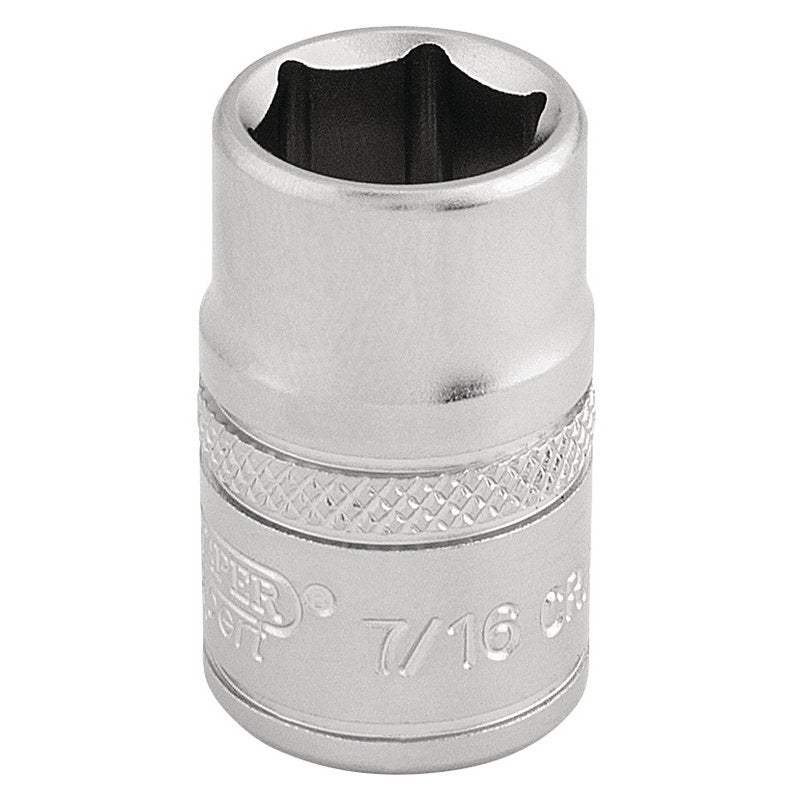 Draper 6 Point Imperial Socket 3/8" Sq Dr 7/16" Knurled Ring Chrome 16551