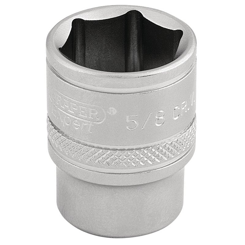 Draper 6 Point Imperial Socket 3/8" Sq Dr 5/8" Knurled Ring Chrome 16572