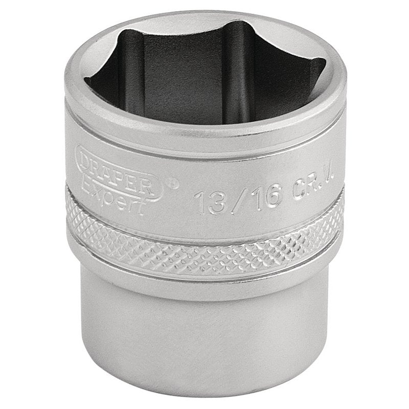 Draper 6 Point Imperial Socket 3/8" Sq Dr 13/16" Knurled Ring Chrome 16575