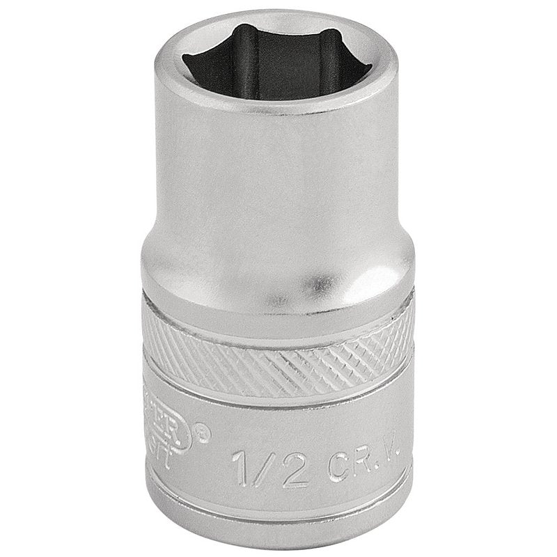 Draper 6 Point Imperial Socket 1/2" Sq Dr 1/2" Knurled Ring Chrome 16626
